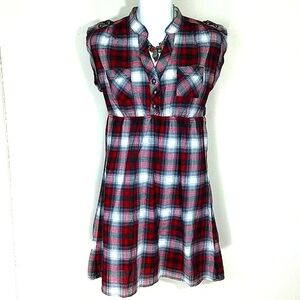 Speechless Plaid Dress Red Black White Cotton Mini Pockets Coastal Cowgirl EUC